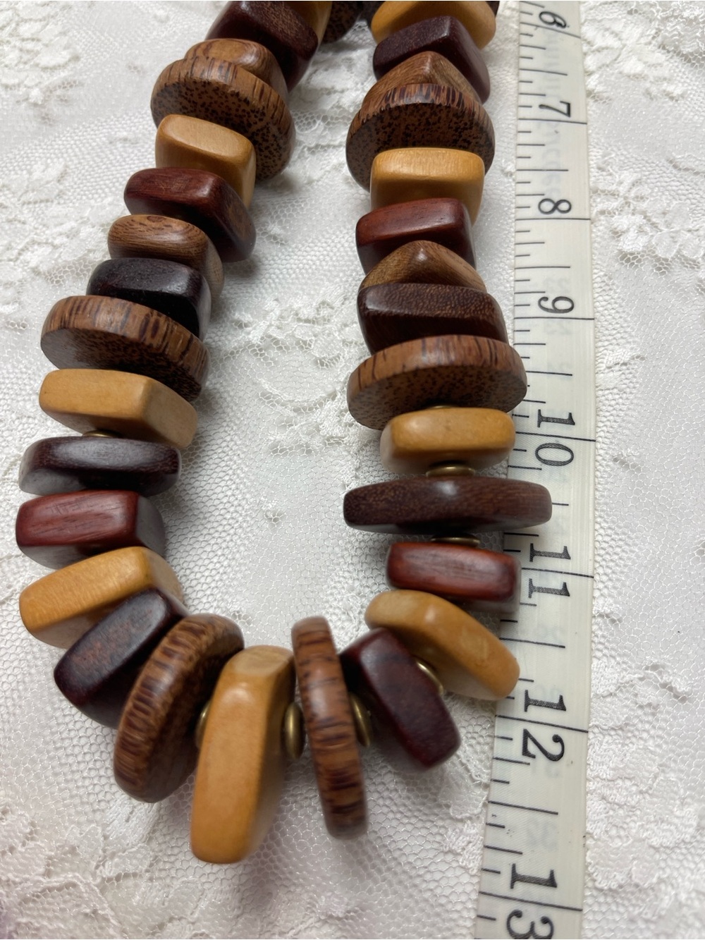 Boho Chunky Wooden Bead Statement Necklace Brown Natural Wood Rustic Hippie